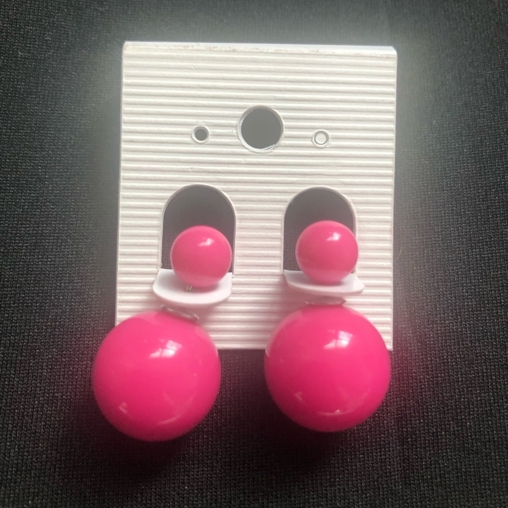 Hot pink globe jacket earrings
